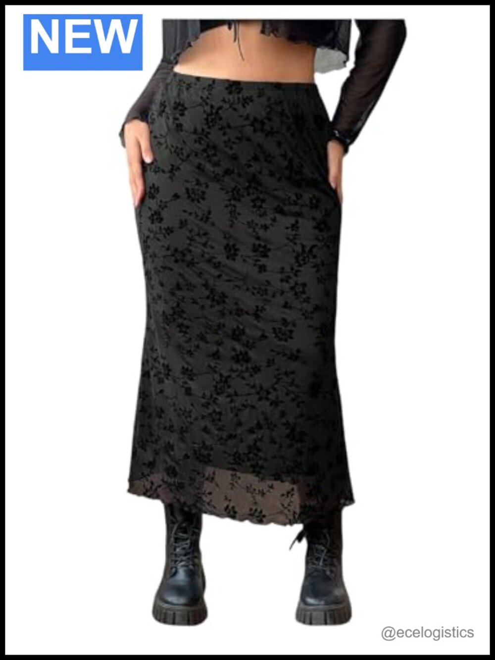 Plus Size Floral Mesh Fishtail Long Skirt High Waist Y2k Bodycon